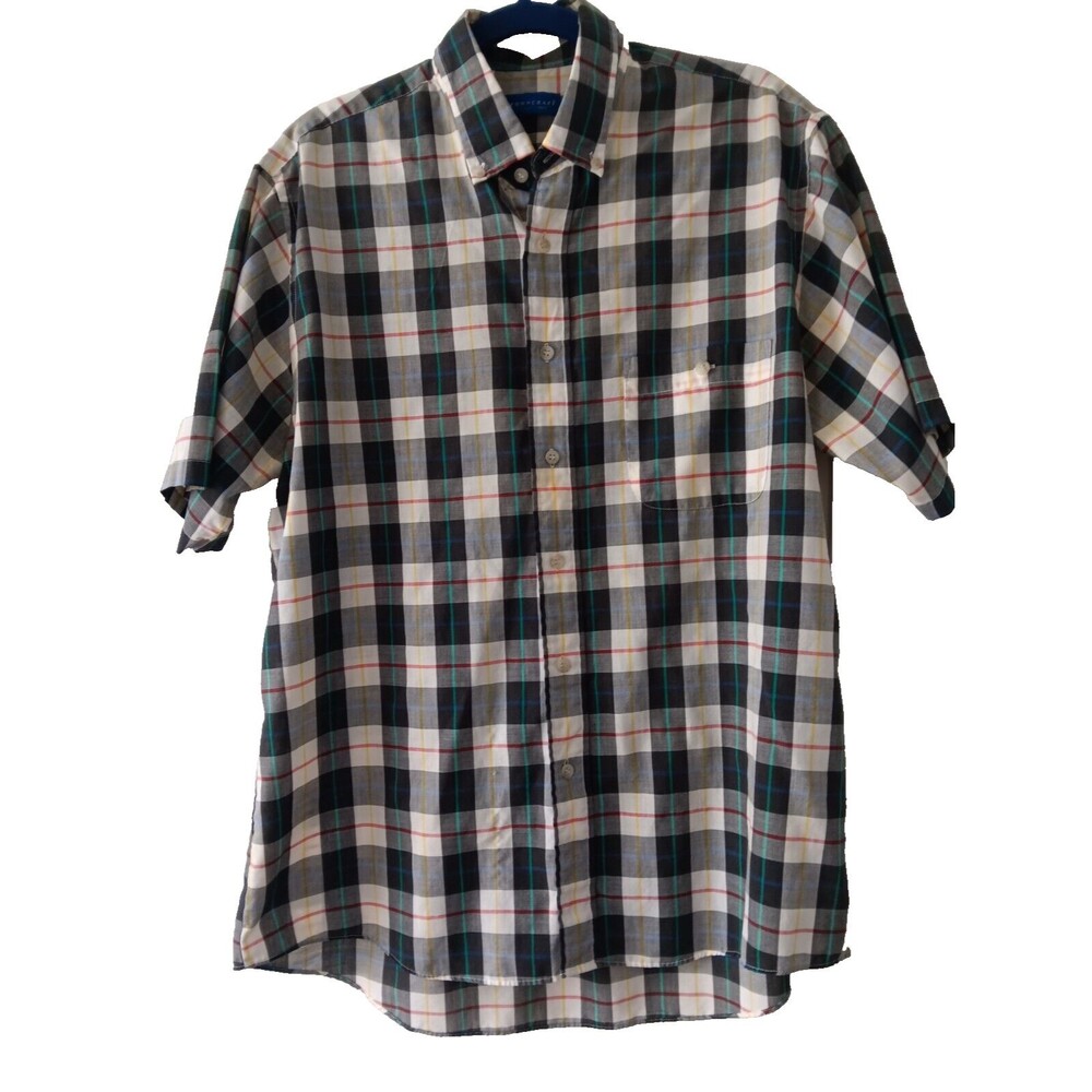 Vintage Towncraft Shirt Men Large Blue Plaid Button Short Sleeve JCPenny Casual